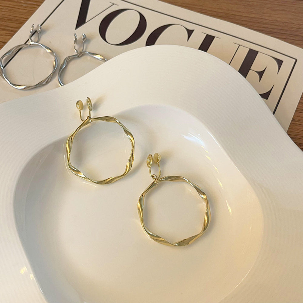 Chic Geometric Earrings Collection -Non-Pierced Clip Hoops & Pierced Studs (2 Pairs Set)