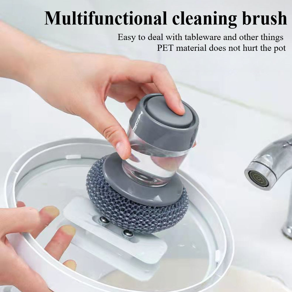 Press-Type Automatic Liquid Dispensing Pot Scrubber – Heavy-Duty Kitchen Cleaning Brush