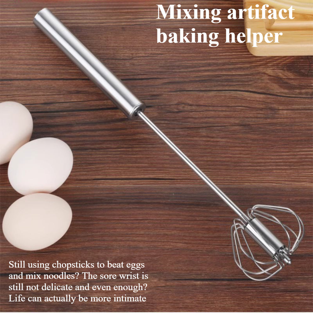 Stainless Steel Hand Push Rotary Whisk – Semi-Automatic Whisk for Mixing, Whipping, Beating, and Stirring, Dishwasher Safe