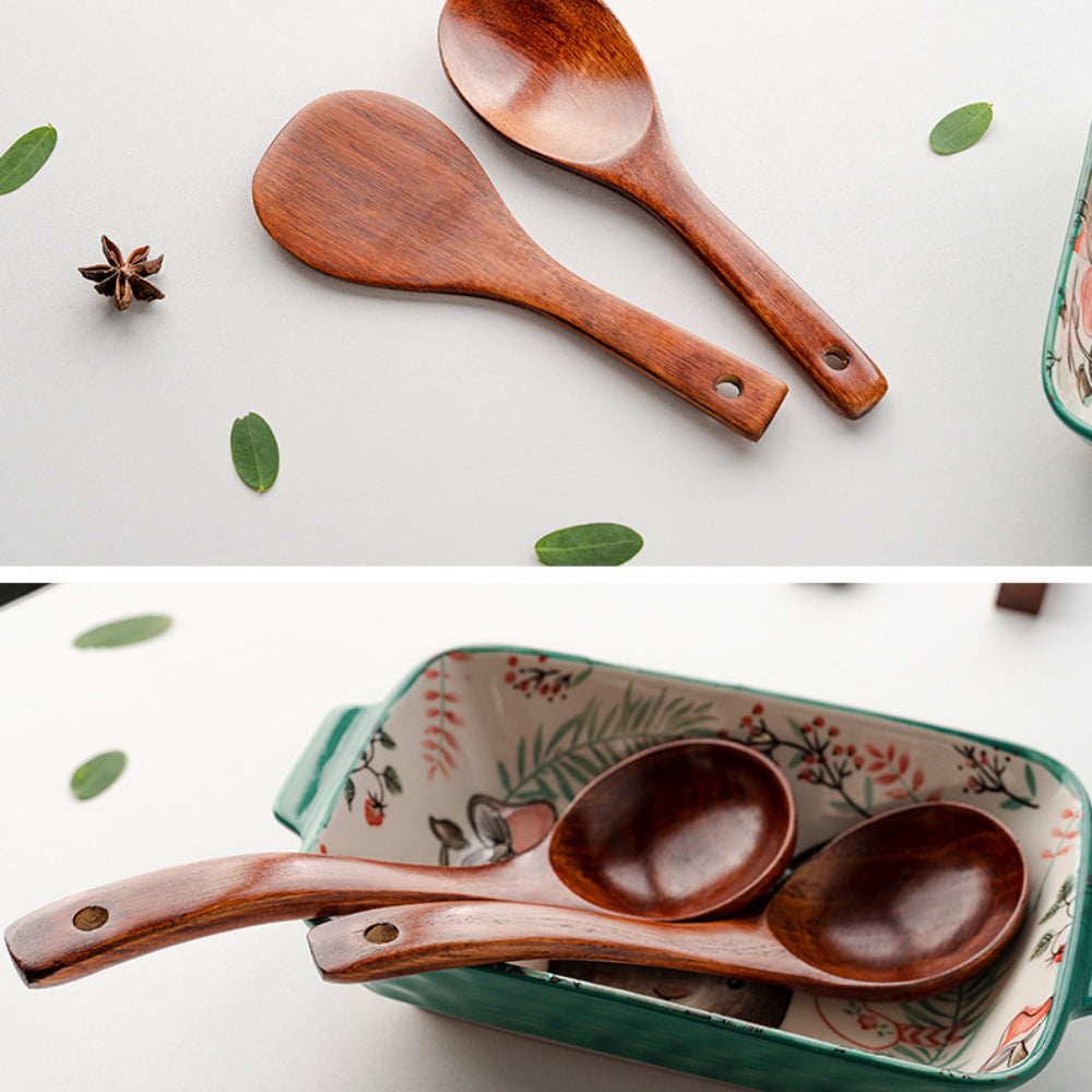 Traditional Lacquered Wooden Spatula - Extra Long Handle for Non-Stick Pans | Heat-Resistant & Scratch-Proof Cooking Tool