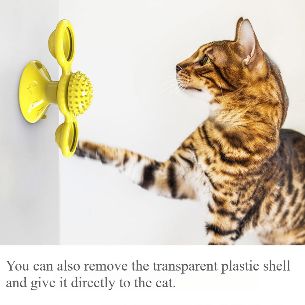 Interactive Windmill Cat Toy with Suction Cup - Rotating Catnip & Light-Up Ball for Dental Health & Mental Stimulation