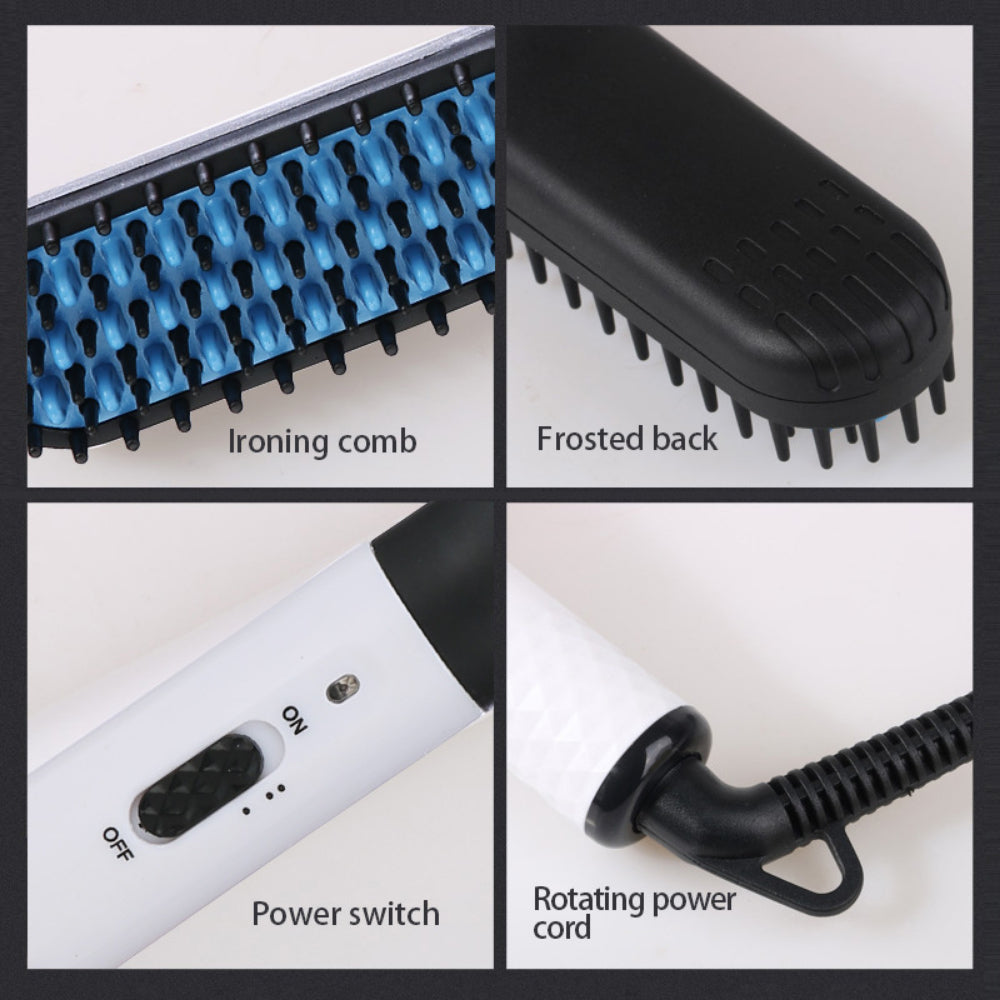 2-in-1 Electric Hair Straightener & Curling Brush – Dual Voltage Fast Heating, Anti-Scald Design for Men & Women