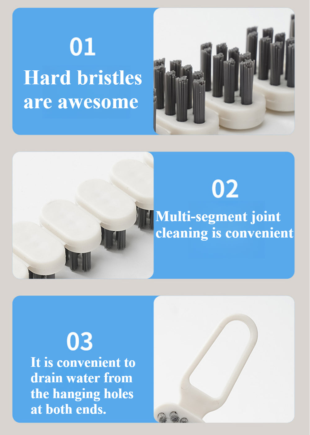Professional Bendable Cleaning Brushes - Double-Sided Hard Bristle Design for Kitchen Sinks/Window Sills (3 Pack)