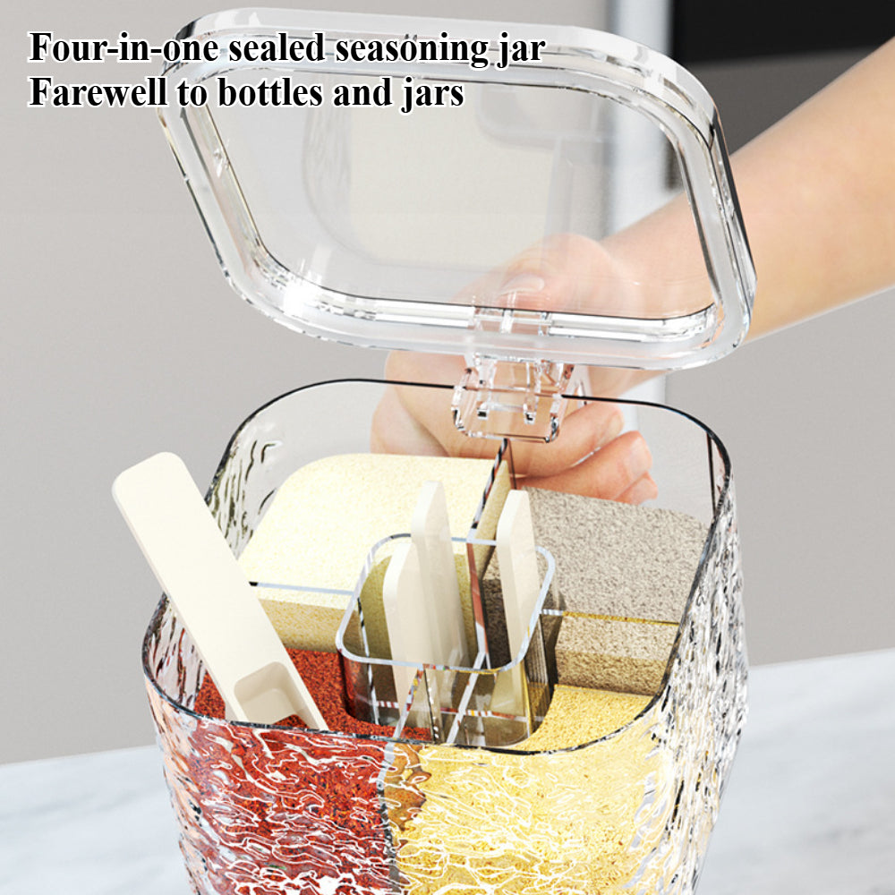 Wave-Pattern 4-in-1 Spice Box with Spoons – Clear Moisture-Proof Kitchen & Camping Organizer