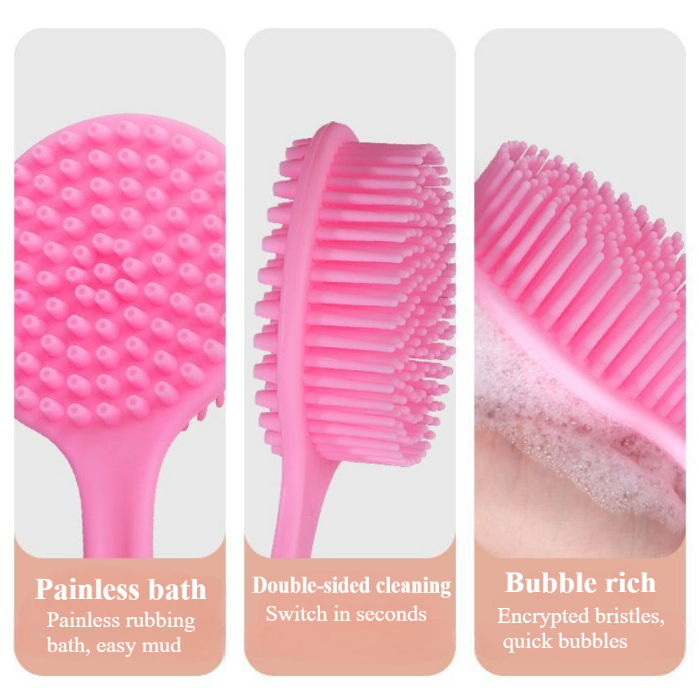 Long Handle Silicone Body Scrubber – Dual-Sided Shower Brush for Exfoliating & Cleansing