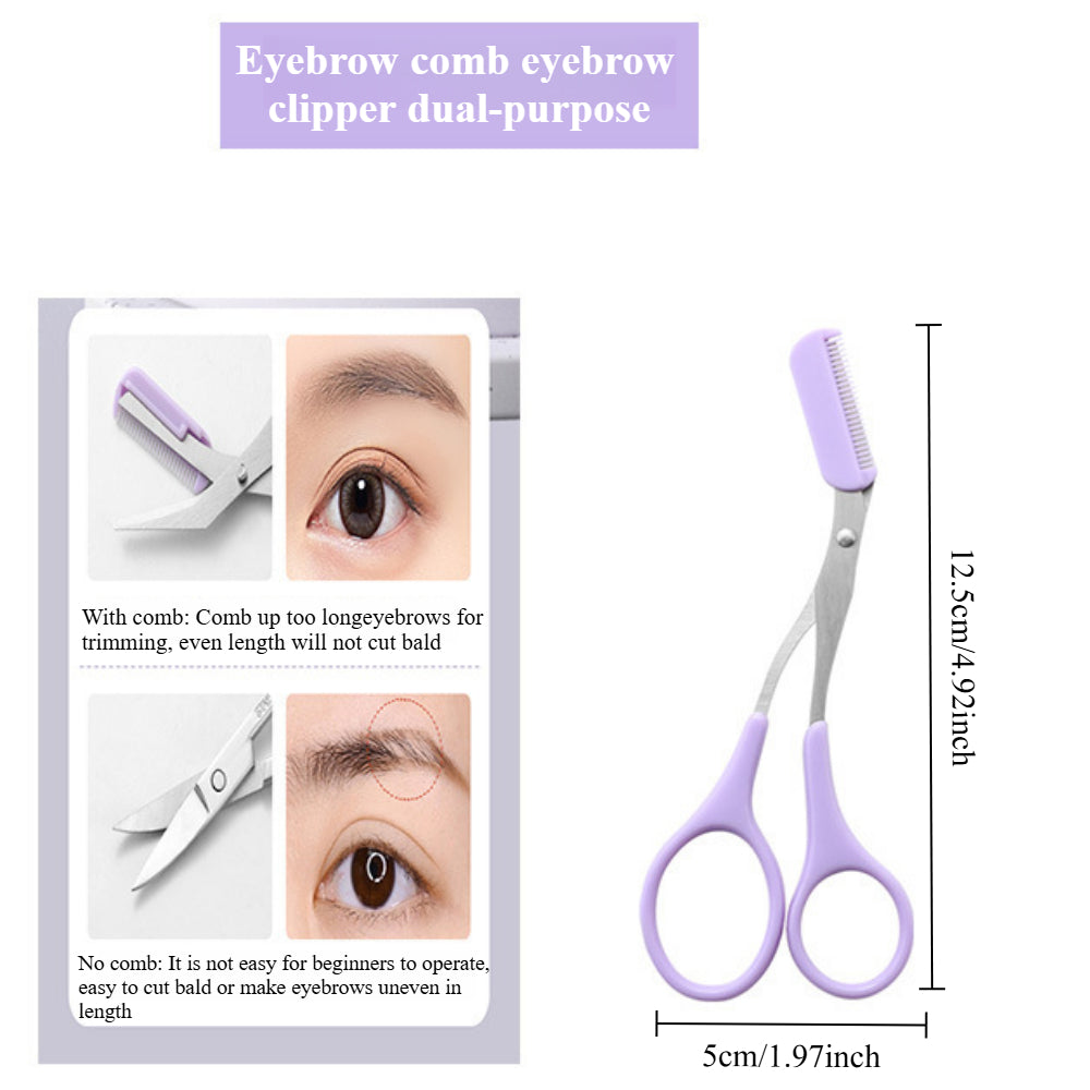 3-Piece Eyebrow Grooming Kit – Purple Eyebrow Scissors, Tweezers & Trimmer Razor for Facial Hair Shaping & Removal