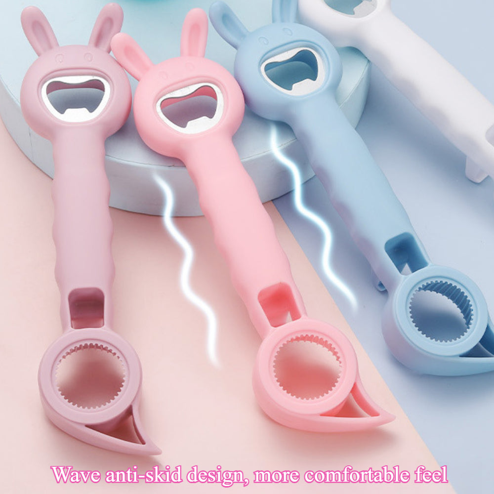 2PCS 4-in-1 Multi-Function Bottle & Jar Opener Set - Cute Rabbit Design for Elderly/Children + Kitchen Can/Beer Opener Tool