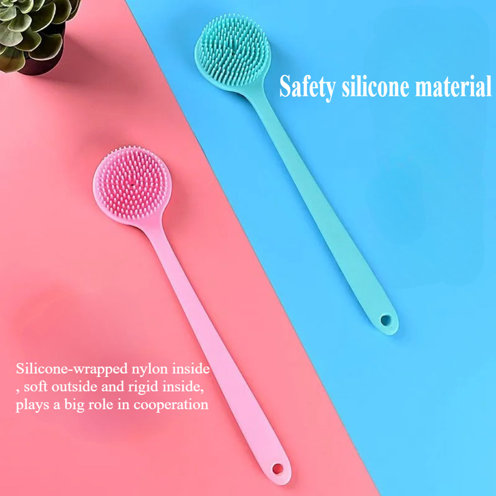 Long Handle Silicone Body Scrubber – Dual-Sided Shower Brush for Exfoliating & Cleansing