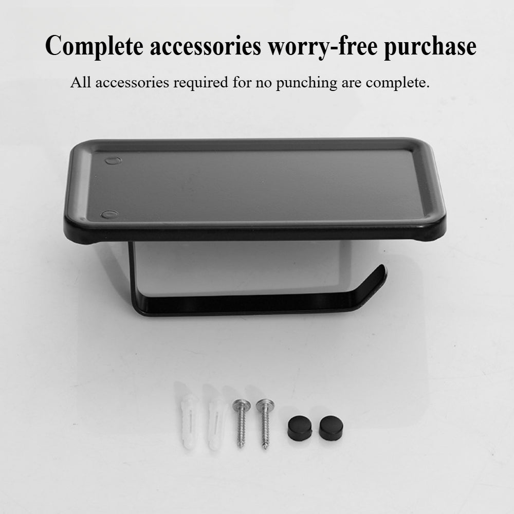 Premium Space-Saving Toilet Paper Holder with Shelf – Wall Mounted (Adhesive/Drill Options), Aluminum Organizer for Tissues