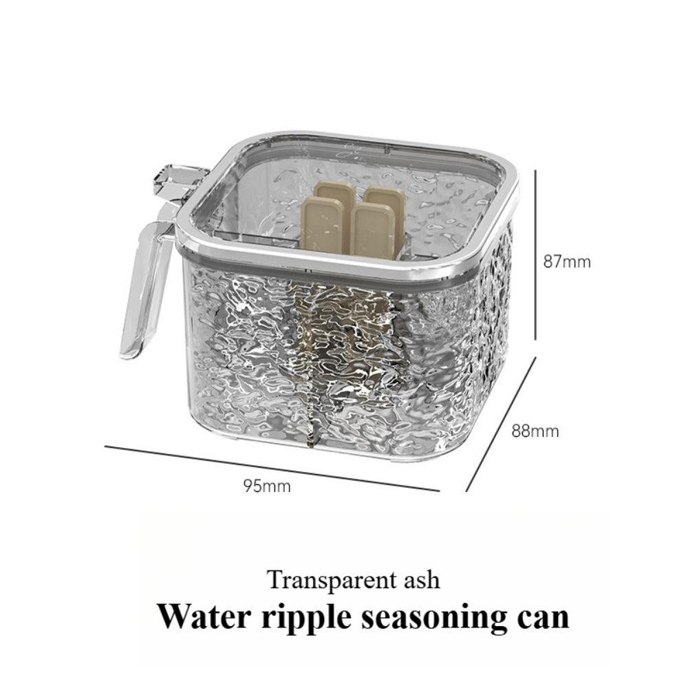 Wave-Pattern 4-in-1 Spice Box with Spoons – Clear Moisture-Proof Kitchen & Camping Organizer