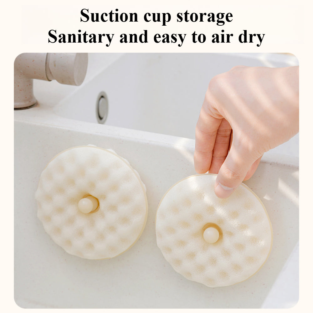 Natural Cleaning Sponges with Suction Cups - 2-Sided Dish Scrubber for Non-Stick Pans - Kitchen & Bathroom Use
