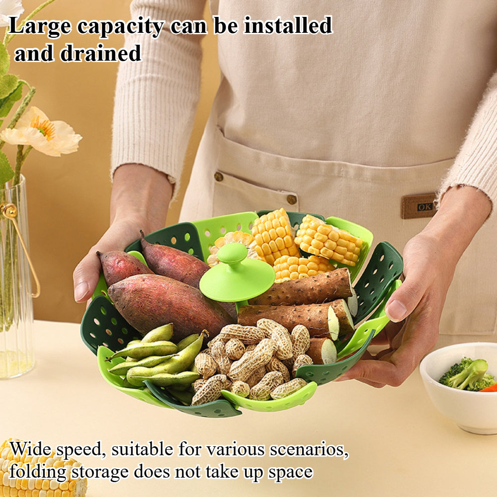 Collapsible Steamer Basket – Silicone, Non-Scratch & Expandable for Pots – Perfect for Veggies, Fish & Seafood