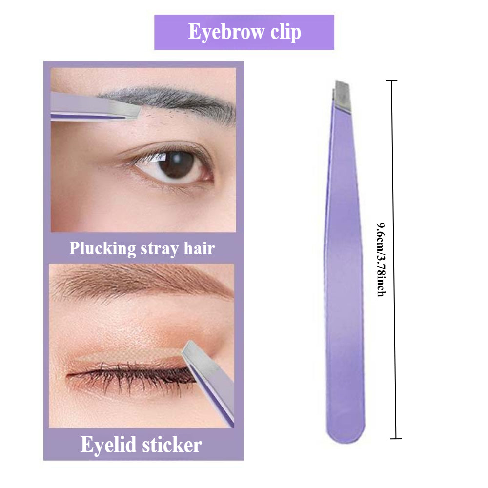 3-Piece Eyebrow Grooming Kit – Purple Eyebrow Scissors, Tweezers & Trimmer Razor for Facial Hair Shaping & Removal