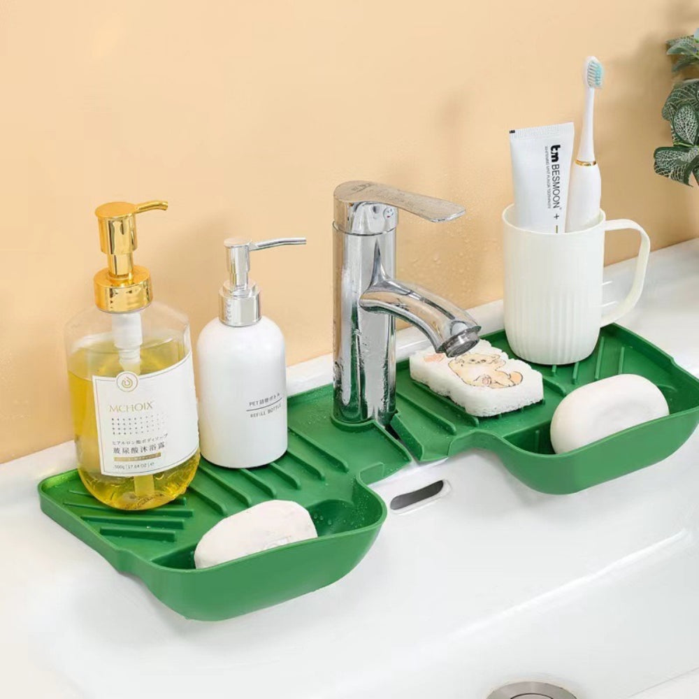 Multi-Functional Silicone Faucet Splash Guard Mat - Water Catcher, Sponge Holder & Sink Organizer for Kitchen & Bathroom