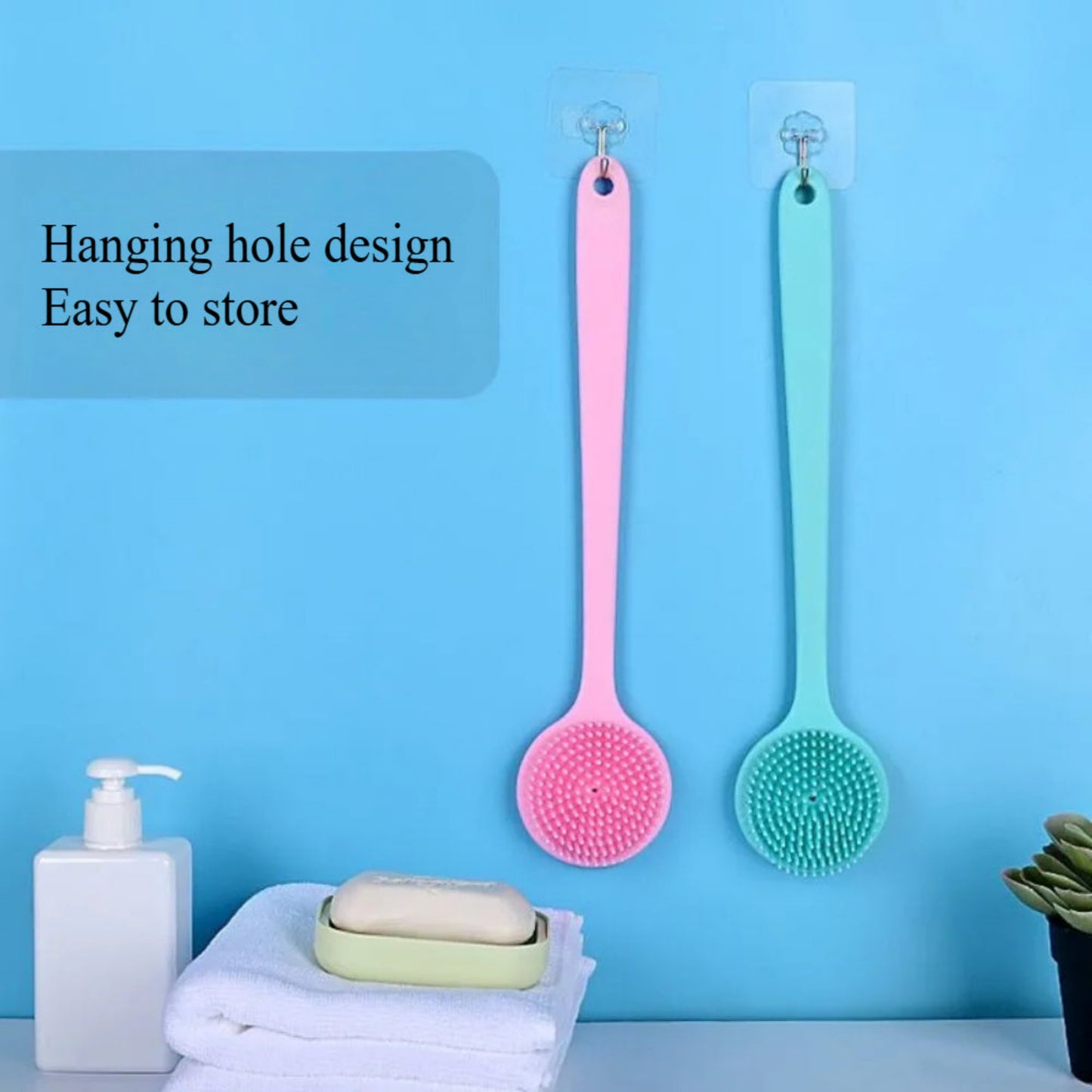 Long Handle Silicone Body Scrubber – Dual-Sided Shower Brush for Exfoliating & Cleansing