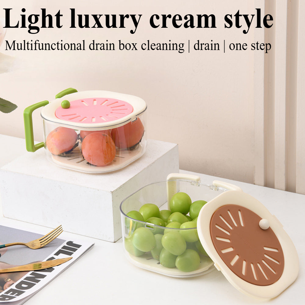 2-in-1 Fruit & Vegetable Washing Basket with Strainer Lid – Collapsible Handle Drainer Container for Kitchen Storage