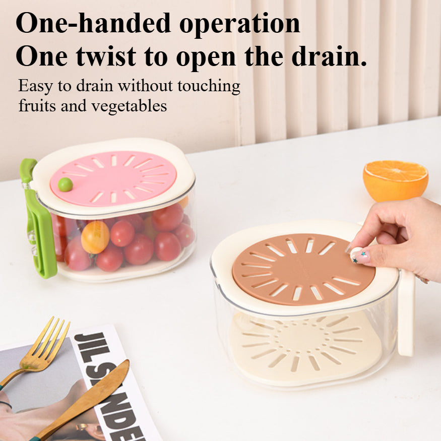 2-in-1 Fruit & Vegetable Washing Basket with Strainer Lid – Collapsible Handle Drainer Container for Kitchen Storage