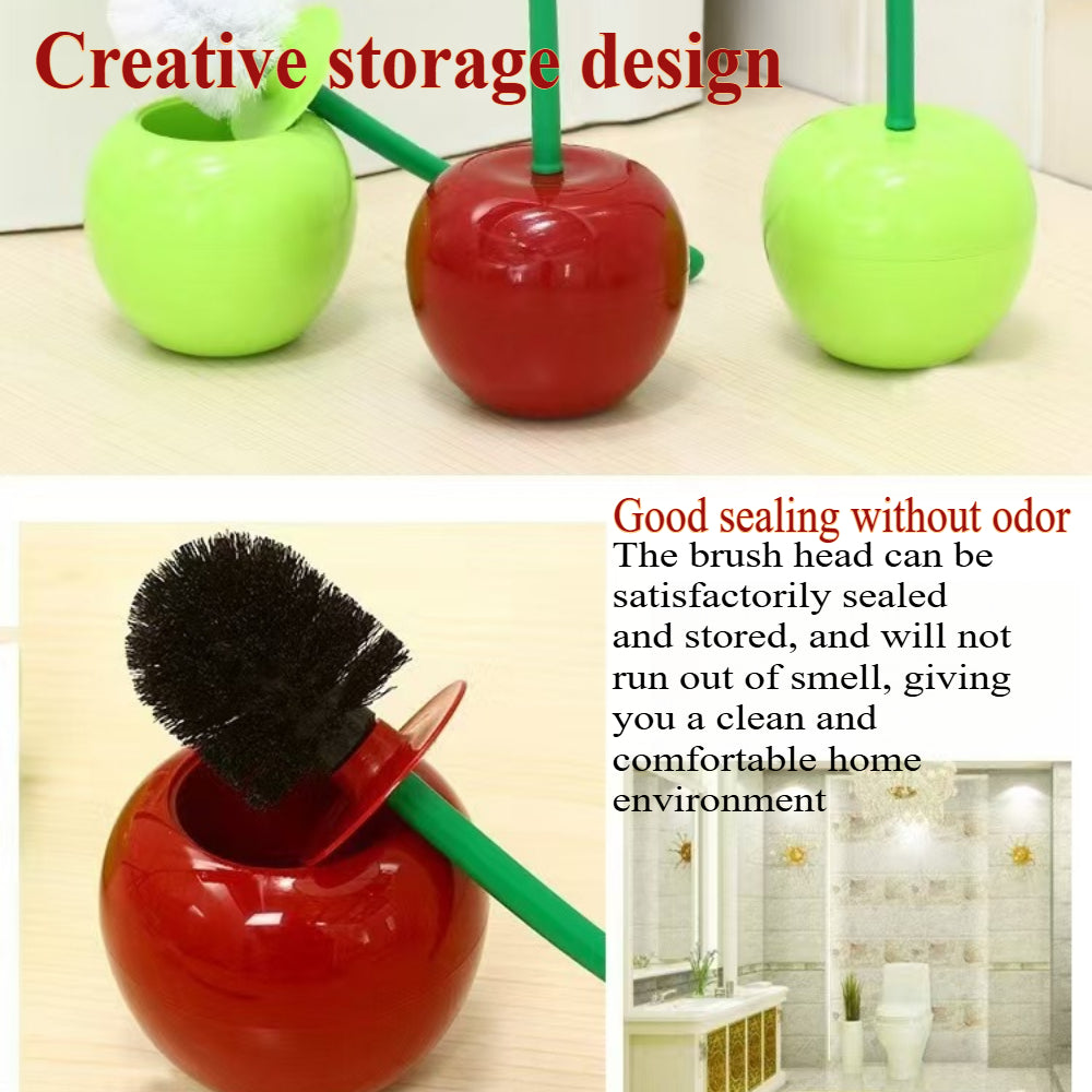 Cherry Toilet Brush Set - Creative, Rust-Resistant with Holder & Long Handle for Deep Cleaning & Bathroom Decor