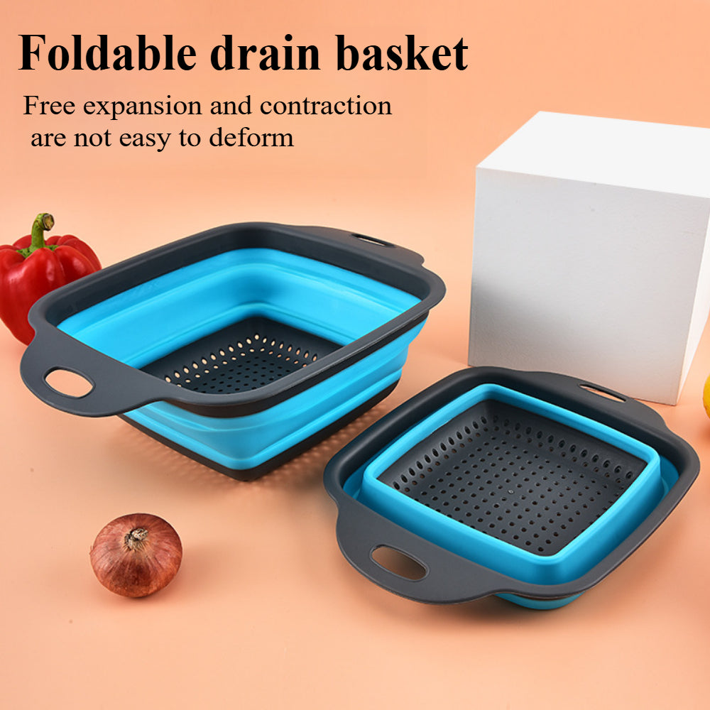 Foldable Silicone Colander Set (2-Size) - Square Kitchen Strainer for Pasta, Fruits & Vegetables