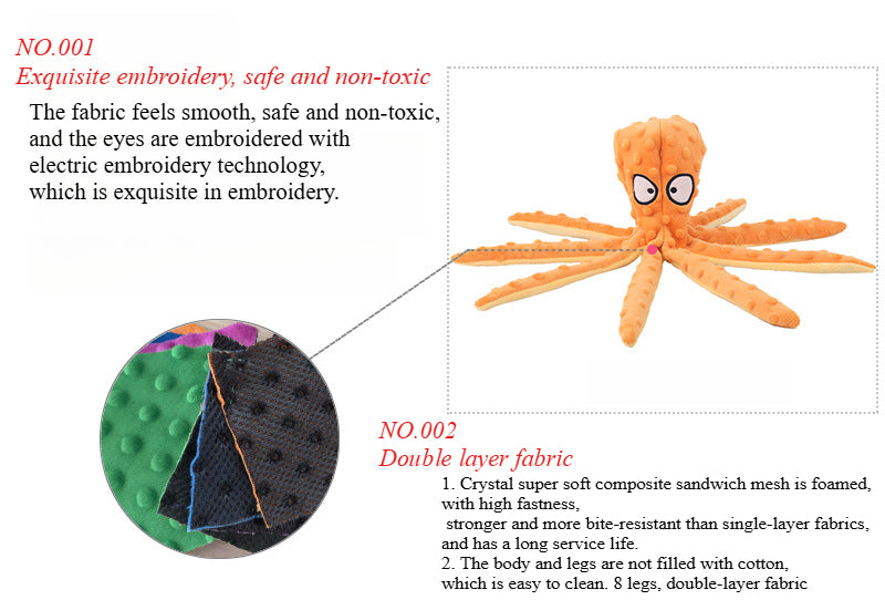 Octopus Squeaky Dog Toys 2-Pack – No-Stuffing Crinkle Chew Toys for Puppies & Dogs