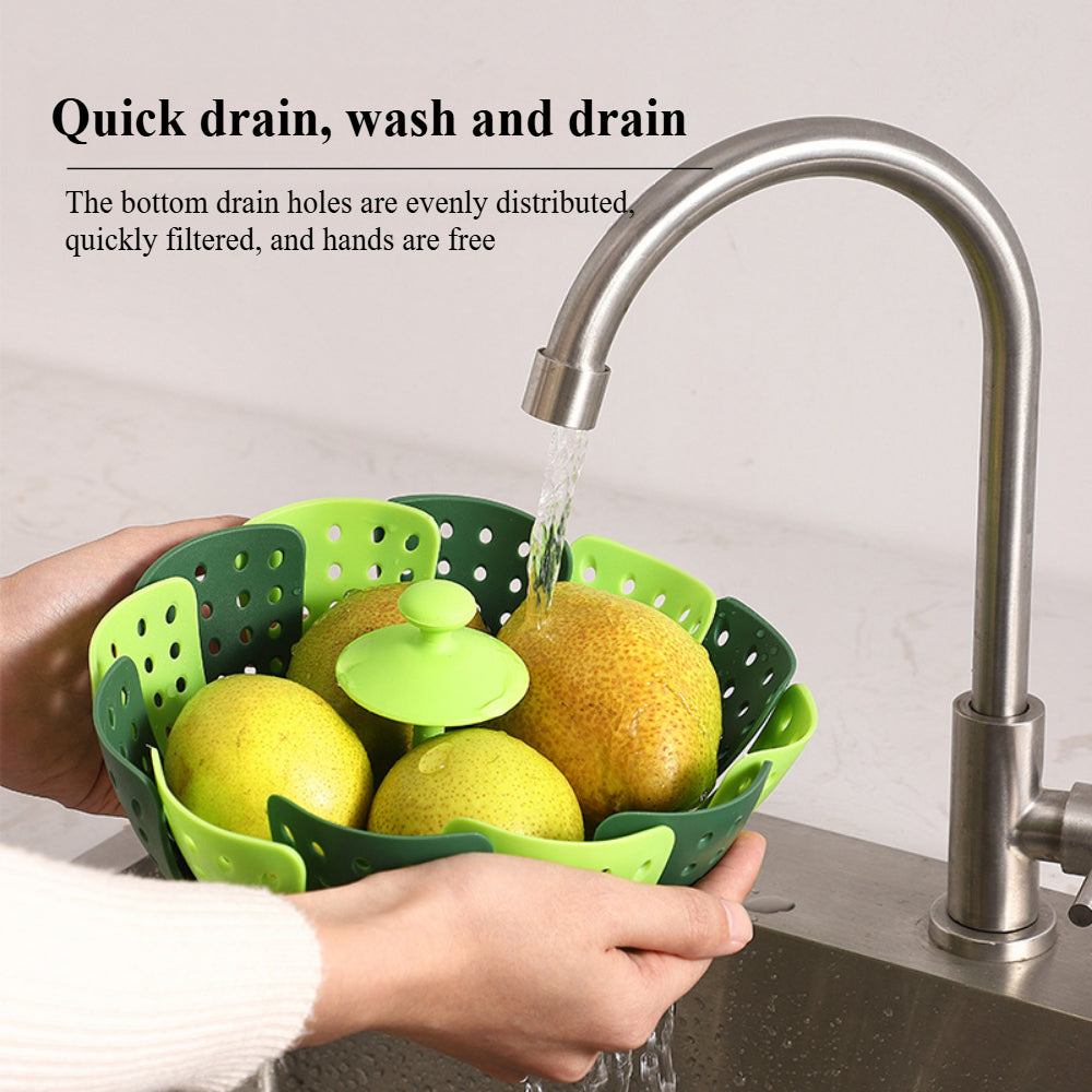 Collapsible Steamer Basket – Silicone, Non-Scratch & Expandable for Pots – Perfect for Veggies, Fish & Seafood