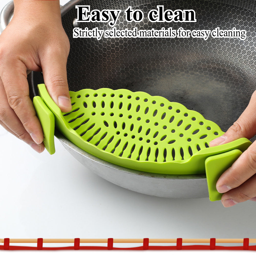 Clip-On Silicone Strainer – Universal Pasta & Vegetable Colander for All Pots/Pans – BPA-Free Kitchen Strainer for Meat, Fruit & More
