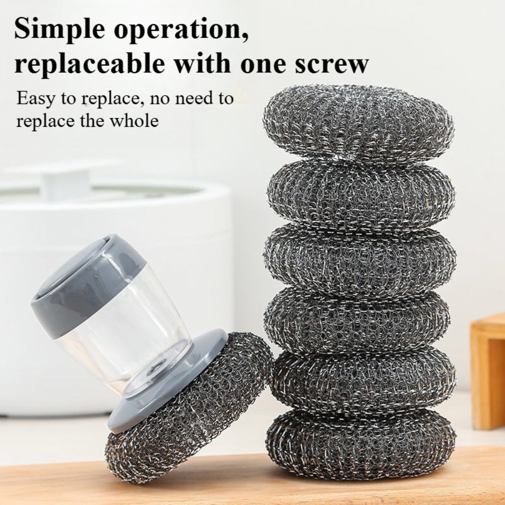 Press-Type Automatic Liquid Dispensing Pot Scrubber – Heavy-Duty Kitchen Cleaning Brush