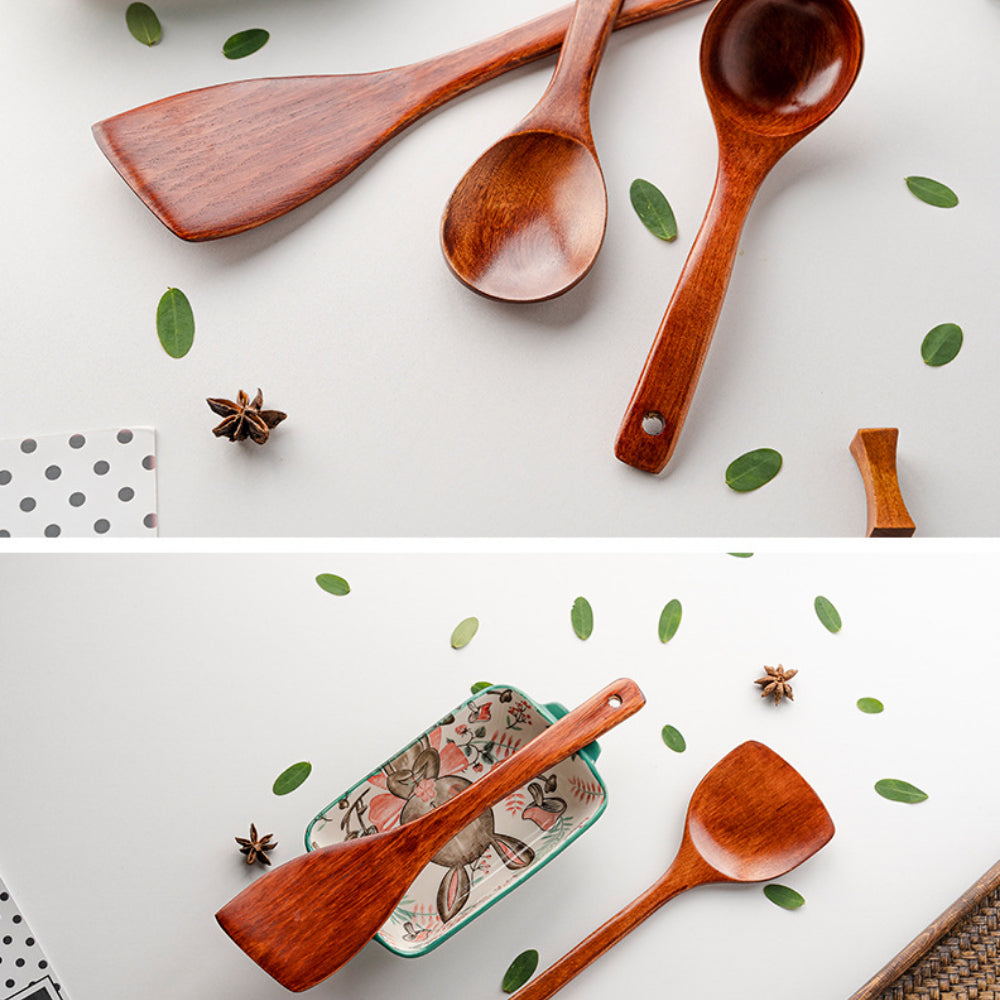 Traditional Lacquered Wooden Spatula - Extra Long Handle for Non-Stick Pans | Heat-Resistant & Scratch-Proof Cooking Tool