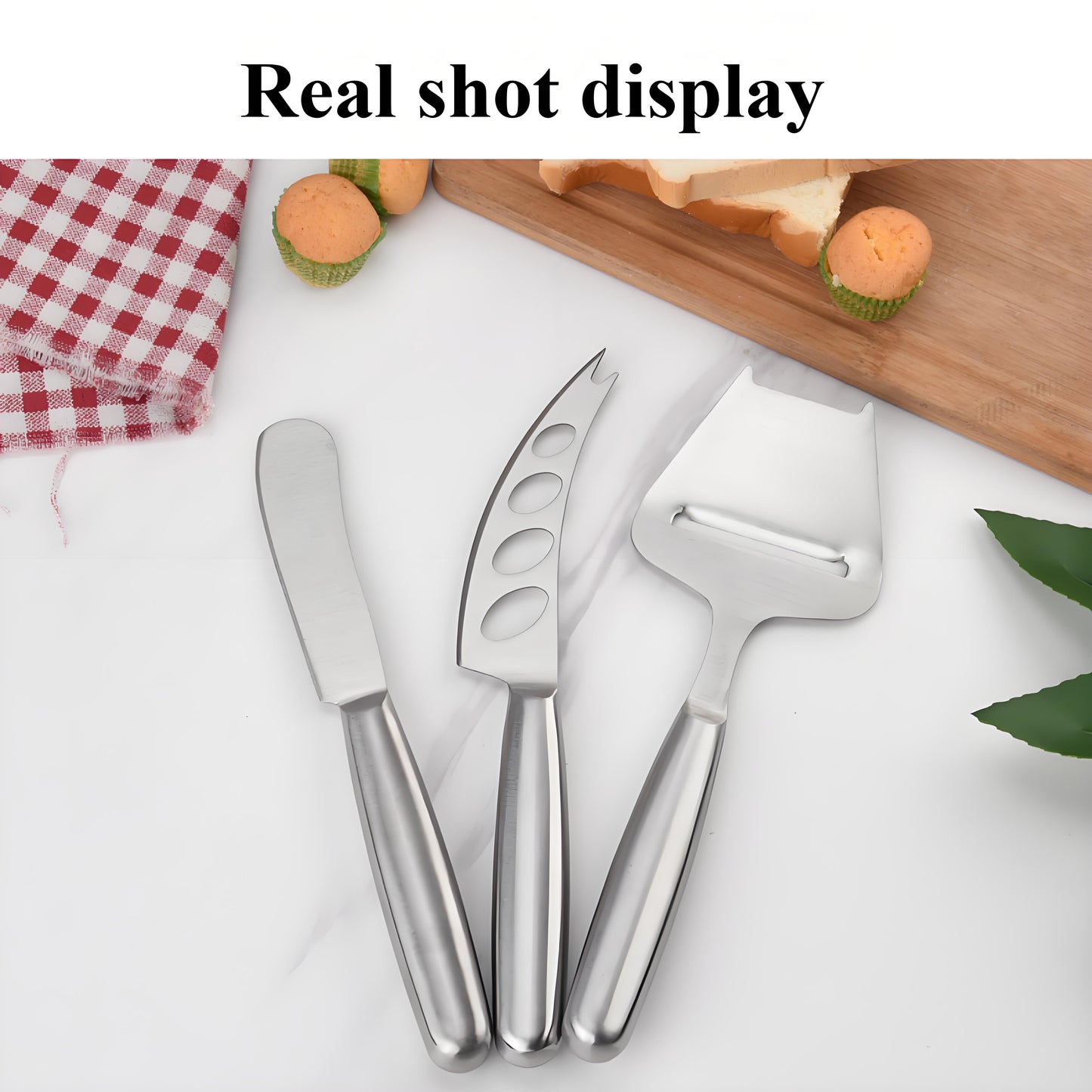 3-Piece Stainless Steel Cheese Knife Set - Professional Cheese Planer & Butter Slicer Kit for Kitchen, Dining, Charcuterie Boards