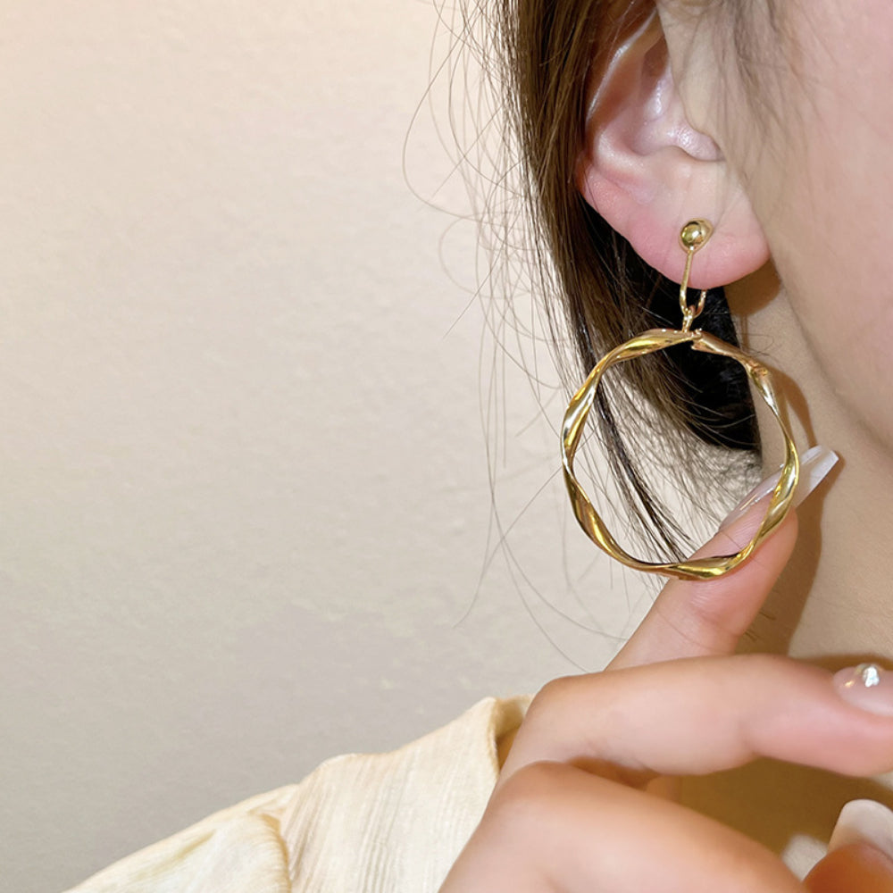 Chic Geometric Earrings Collection -Non-Pierced Clip Hoops & Pierced Studs (2 Pairs Set)