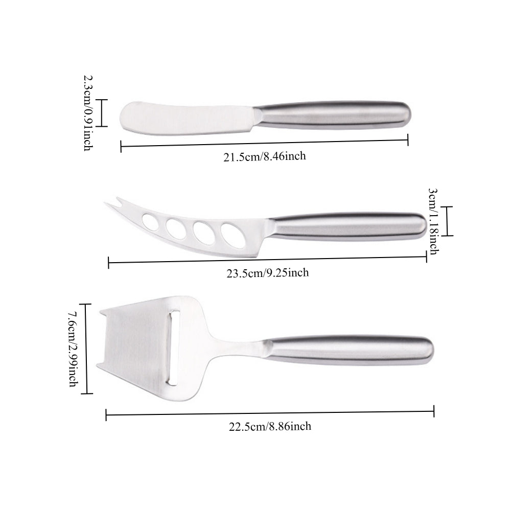 3-Piece Stainless Steel Cheese Knife Set - Professional Cheese Planer & Butter Slicer Kit for Kitchen, Dining, Charcuterie Boards