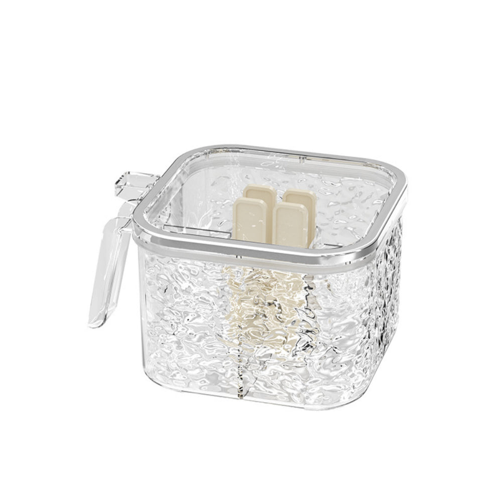 Wave-Pattern 4-in-1 Spice Box with Spoons – Clear Moisture-Proof Kitchen & Camping Organizer