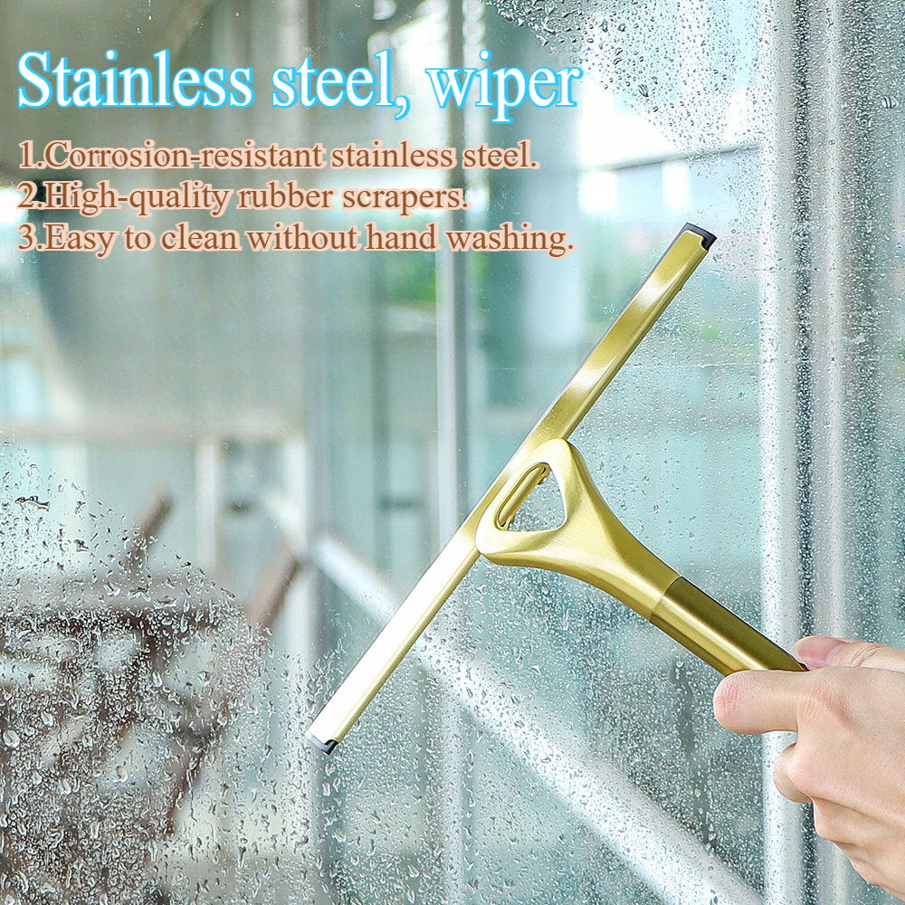 Gold Stainless Steel Shower Squeegee – All-Purpose Glass Wiper for Shower Doors,Tiles, and Car Glass
