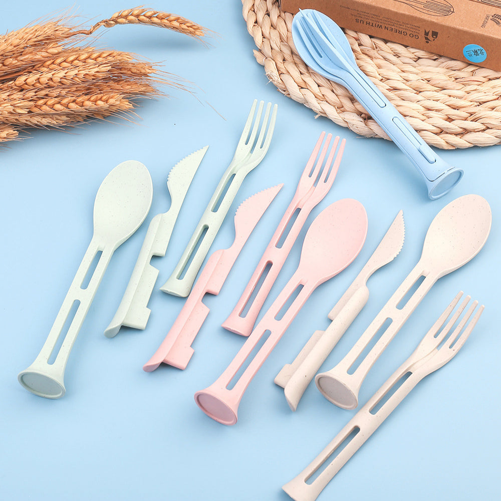4-Pack Wheat Straw Utensil Sets - Reusable 3-in-1 Travel Cutlery Eco-Friendly, BPA-Free Flatware for Camping, Picnics & Kids (4 Colors)