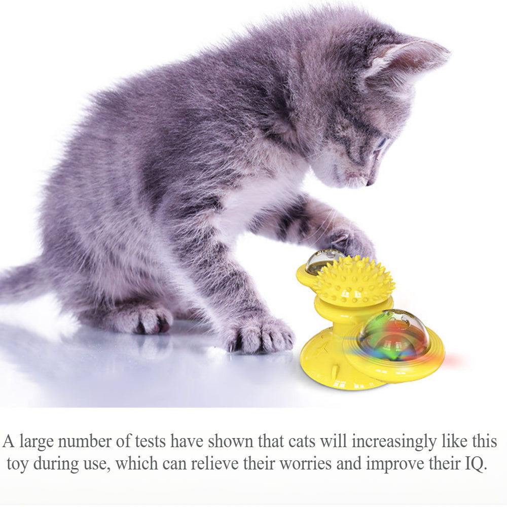 Interactive Windmill Cat Toy with Suction Cup - Rotating Catnip & Light-Up Ball for Dental Health & Mental Stimulation