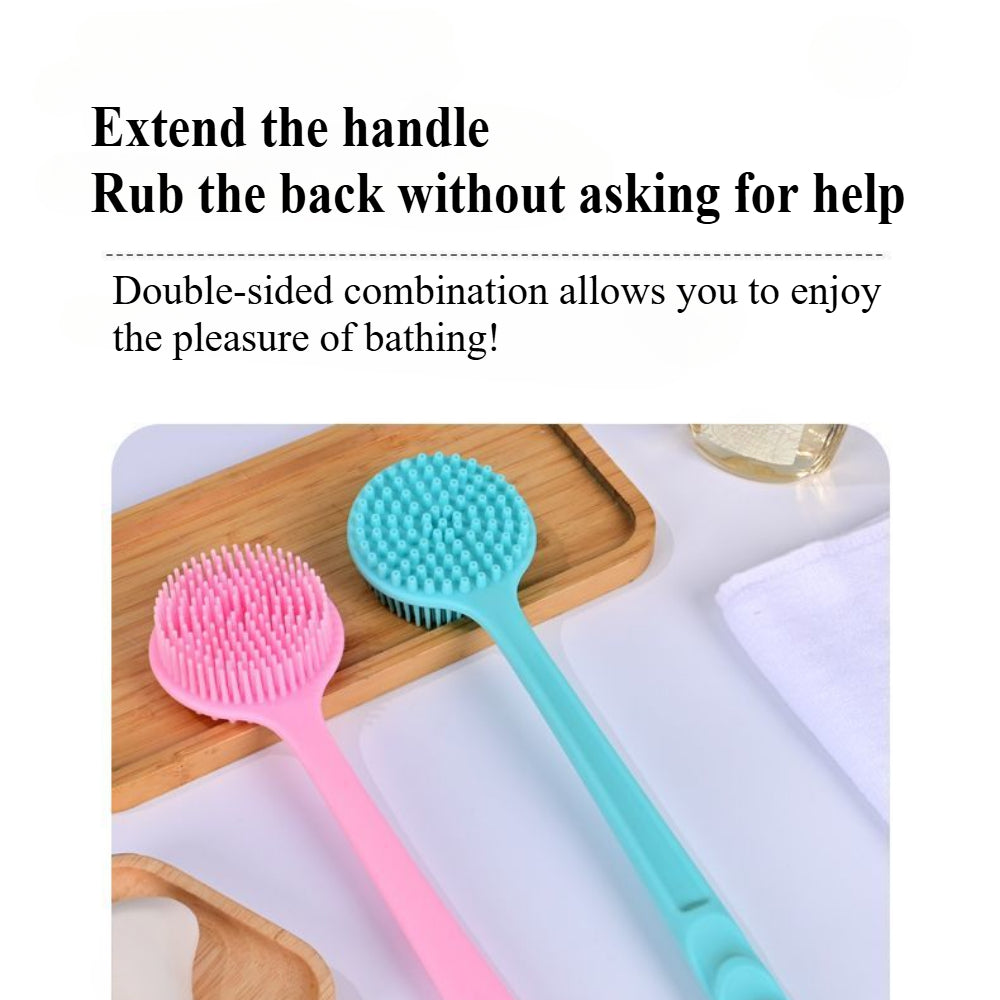 Long Handle Silicone Body Scrubber – Dual-Sided Shower Brush for Exfoliating & Cleansing