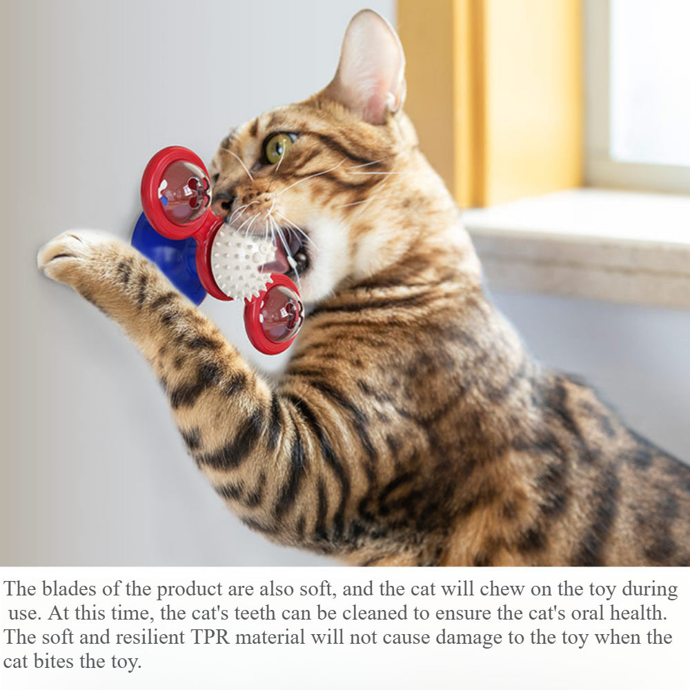 Interactive Windmill Cat Toy with Suction Cup - Rotating Catnip & Light-Up Ball for Dental Health & Mental Stimulation