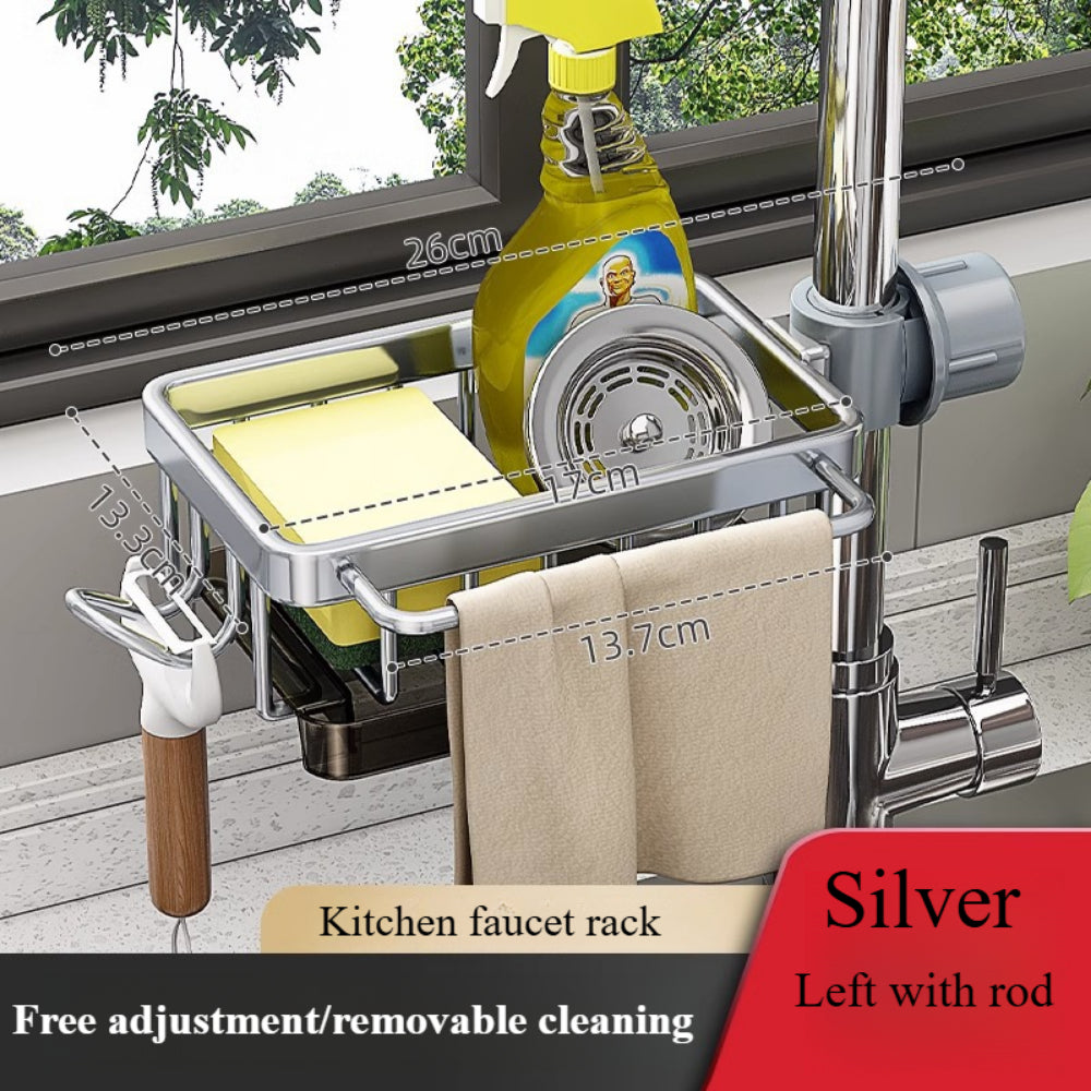 Adjustable Kitchen Sink Faucet Organizer – Sponge & Soap Holder with Detachable Design