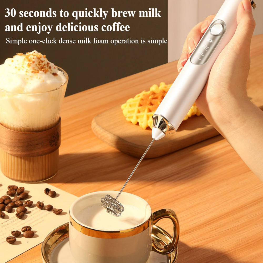 Milk Frother Electric - 3-Speed Adjustable Coffee Whisk with 2 Stainless Steel Attachments (Rechargeable)