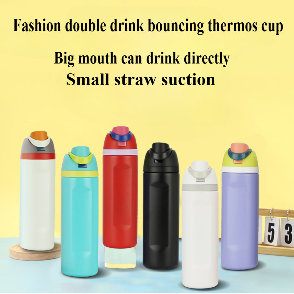 Insulated Stainless Steel Water Bottle with Straw - Double Drinking Portable Thermos for Sports & Travel