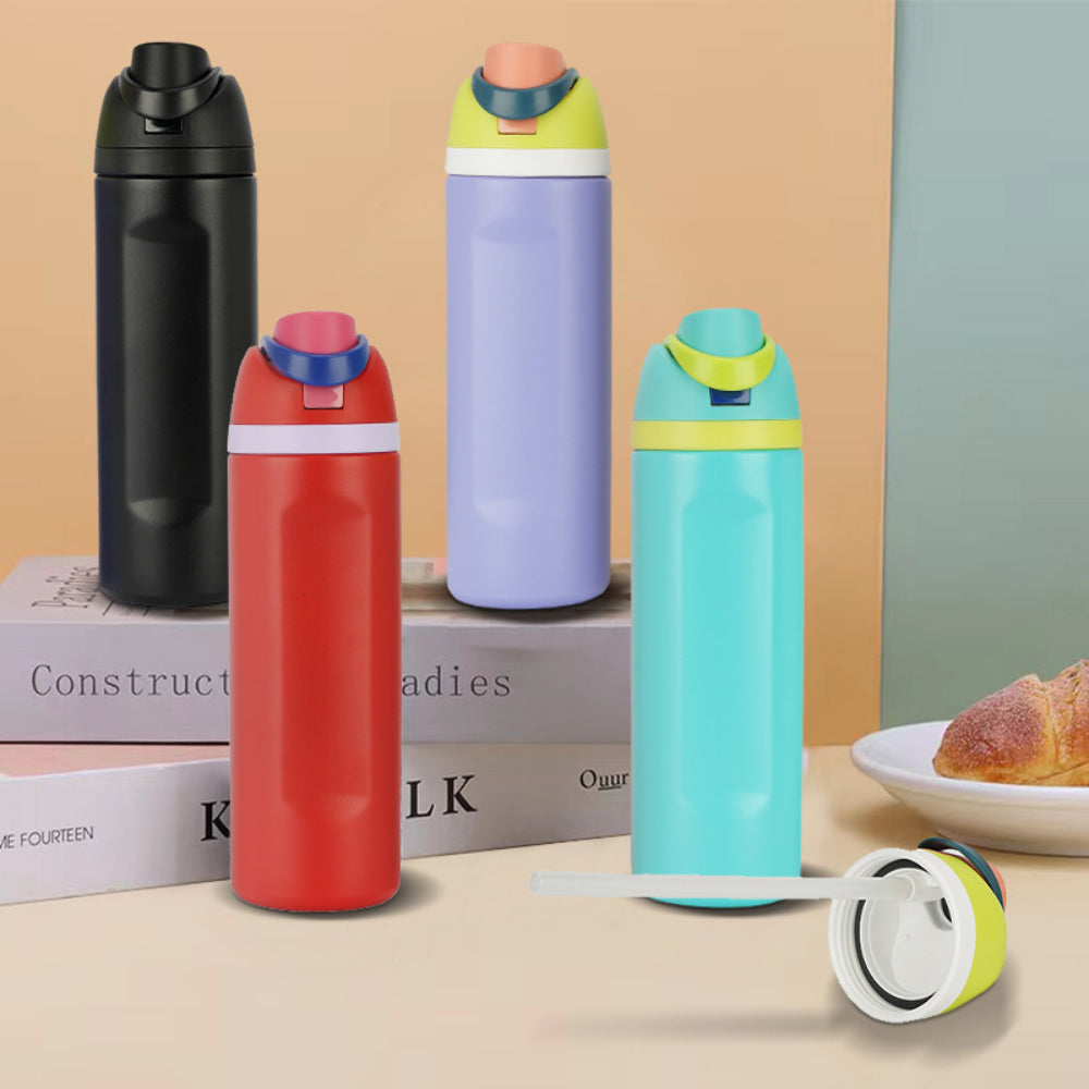 Insulated Stainless Steel Water Bottle with Straw - Double Drinking Portable Thermos for Sports & Travel