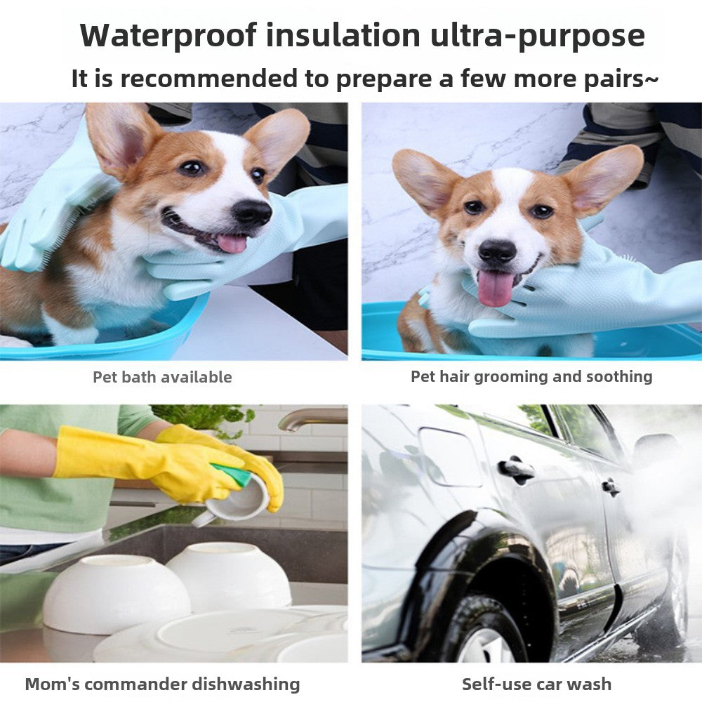 Heat Resistant Silicone Pet Grooming Gloves for Dogs & Cats, Blue
