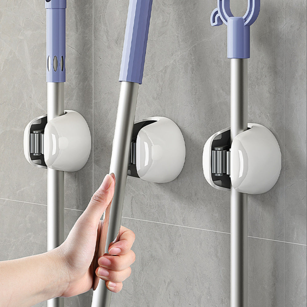 Space-Saving Broom Organizer – 5-Piece Adhesive Wall Mount Kit – No Punch Needed for Brooms/Mops/Rakes
