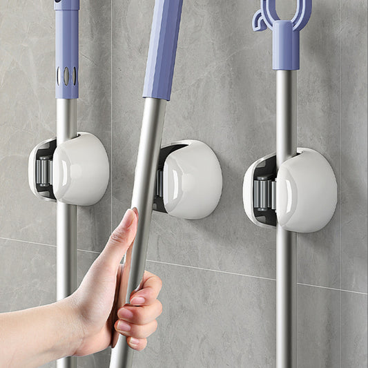 Space-Saving Broom Organizer – 5-Piece Adhesive Wall Mount Kit – No Punch Needed for Brooms/Mops/Rakes