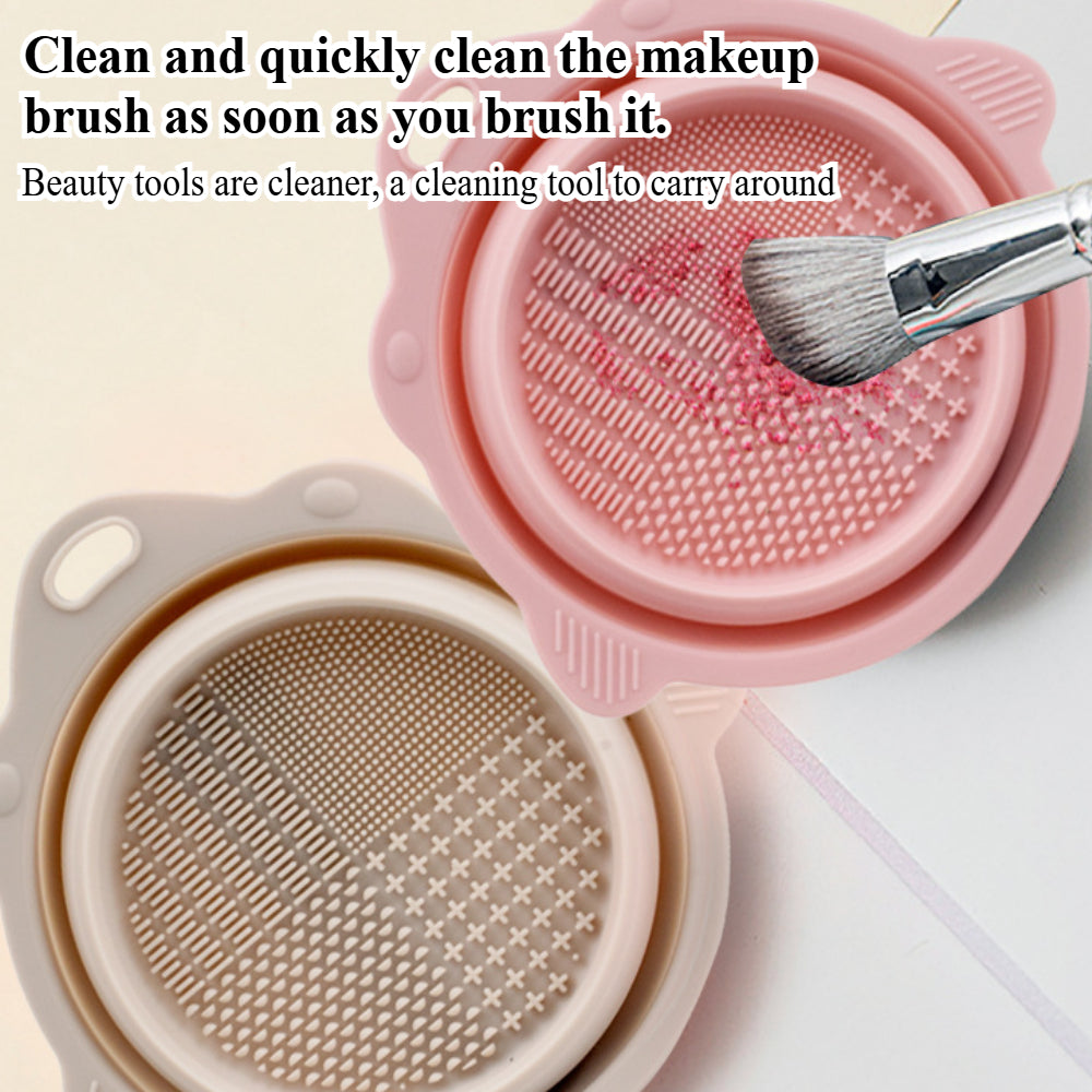 Portable Makeup Brush Cleaning Mat – Round Silicone Brush Cleaner Pad with Washing Tool