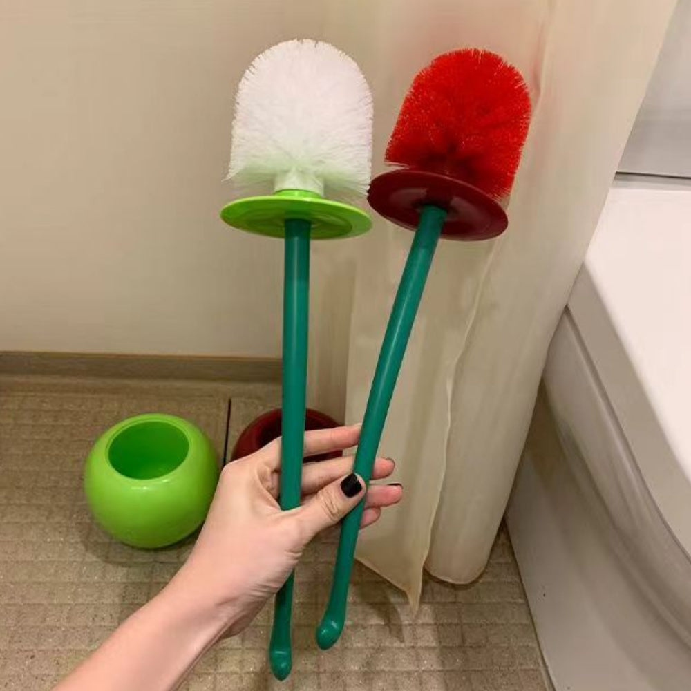 Cherry Toilet Brush Set - Creative, Rust-Resistant with Holder & Long Handle for Deep Cleaning & Bathroom Decor