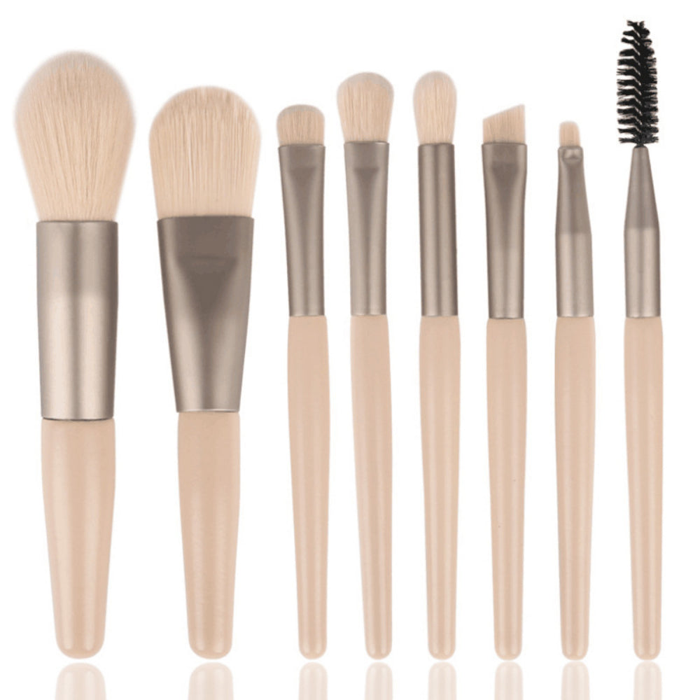 8PCS Travel Makeup Brush Set - Mini Premium Synthetic Fiber Brushes for Foundation, Blush, Eyes & Lips with Portable Storage Bag