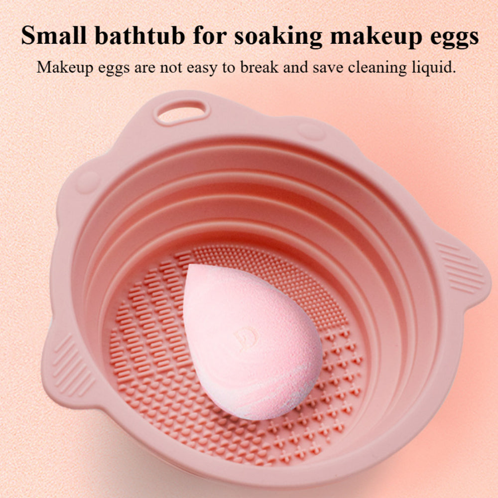Portable Makeup Brush Cleaning Mat – Round Silicone Brush Cleaner Pad with Washing Tool