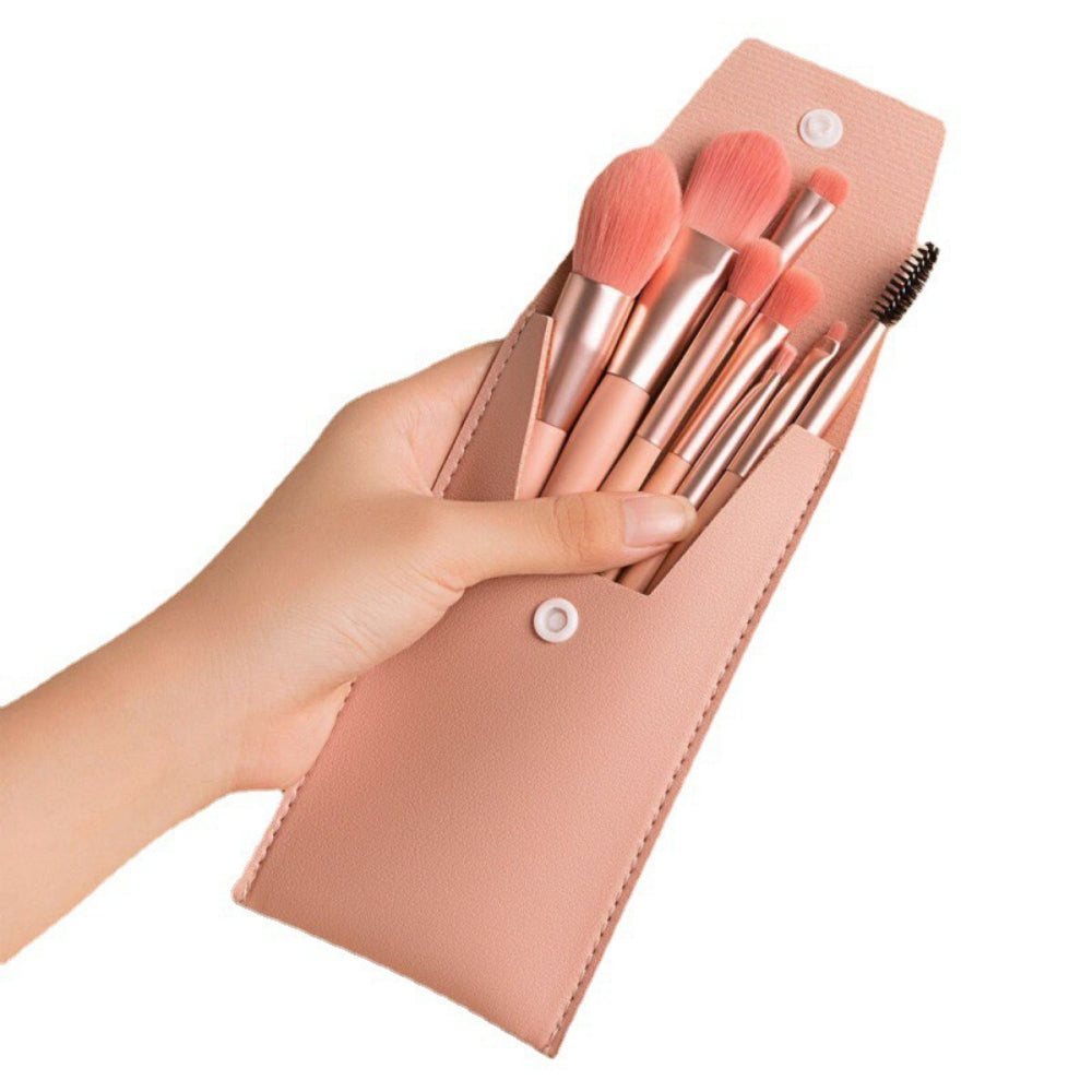 8PCS Travel Makeup Brush Set - Mini Premium Synthetic Fiber Brushes for Foundation, Blush, Eyes & Lips with Portable Storage Bag