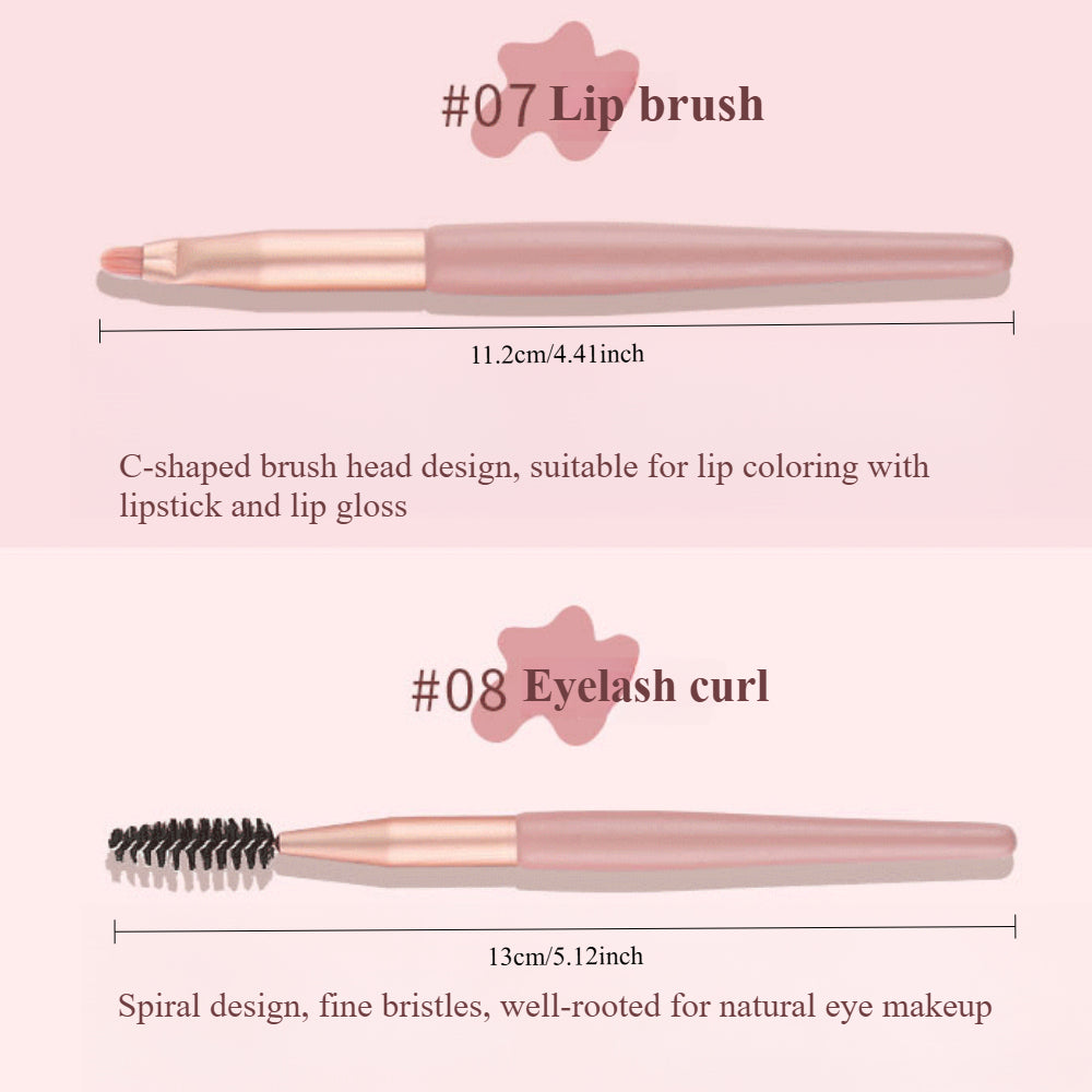 8PCS Travel Makeup Brush Set - Mini Premium Synthetic Fiber Brushes for Foundation, Blush, Eyes & Lips with Portable Storage Bag